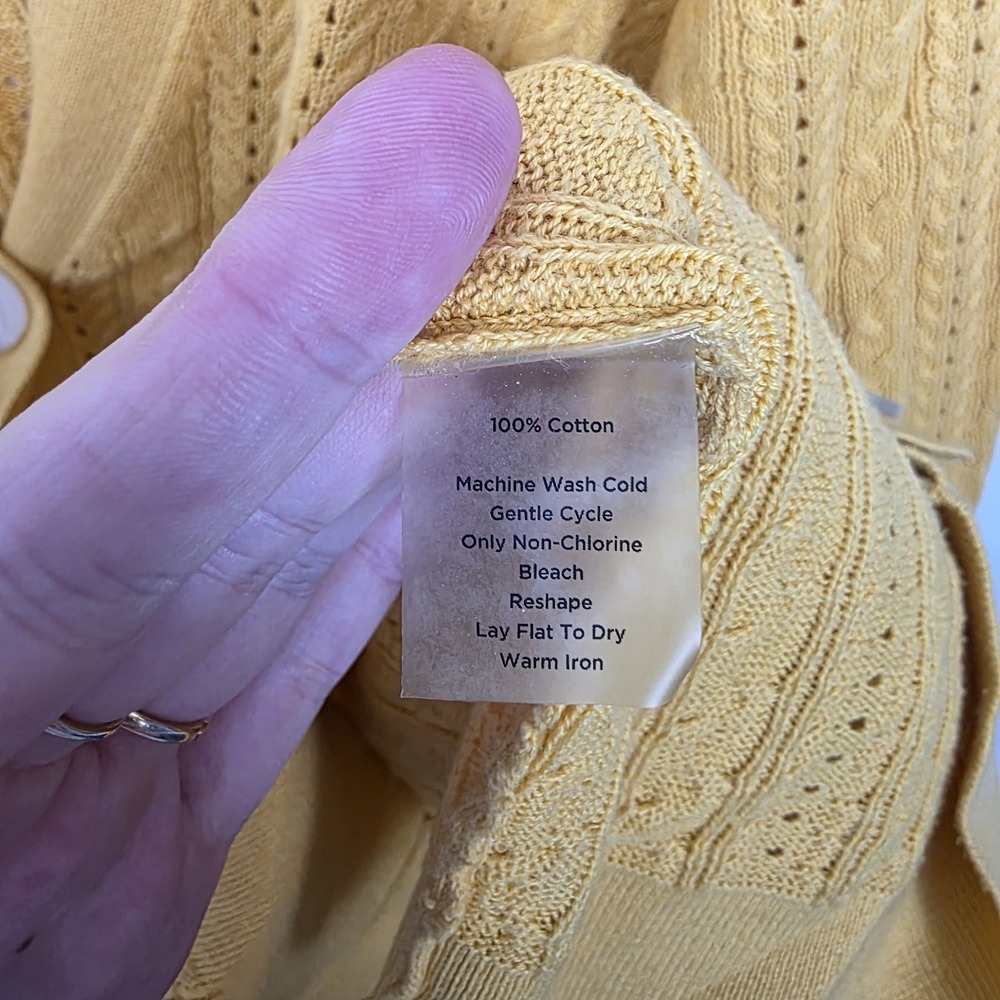 Talbots Yellow Pointelle V-Neck Classic Cotton Preppy Twee Mature Cardigan Sz L - Picture 5 of 7